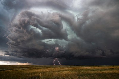 Dramatic storm with lightning strikes