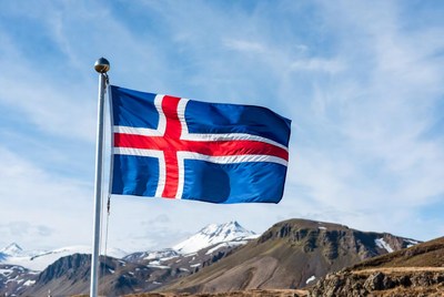 Icelandic flag waving in nature
