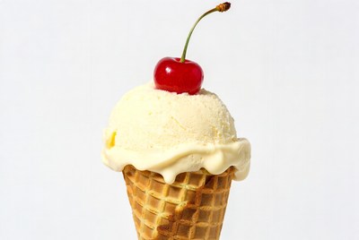 Ice cream cone with cherry on top
