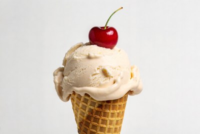 Ice cream cone with cherry on top