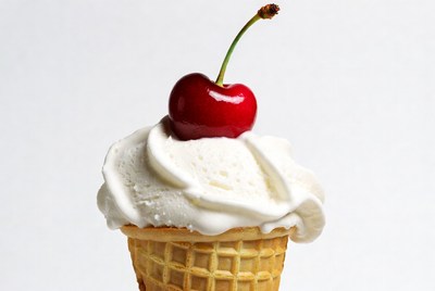 Ice cream cone with cherry on top