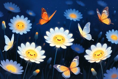 Butterflies and flowers in garden