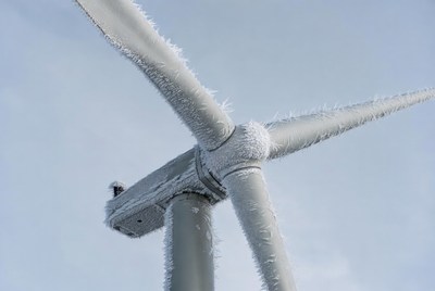 Wind turbine covered in frost