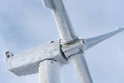 Wind turbine covered in frost