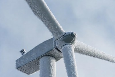 Frozen wind turbine in winter