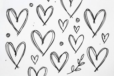 Hearts drawn on a white background