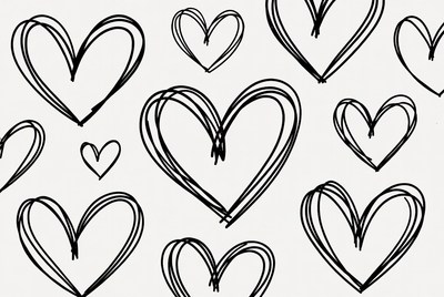 Hand-drawn hearts on white background