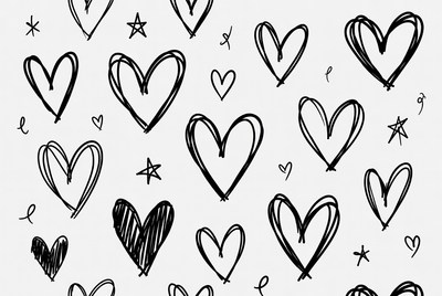 Hearts drawn on white background