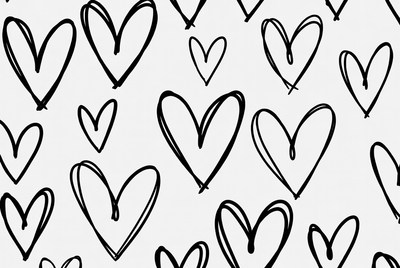 Hearts drawn in black ink on white background