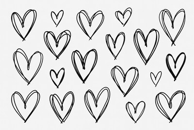 Hand drawn hearts in various sizes