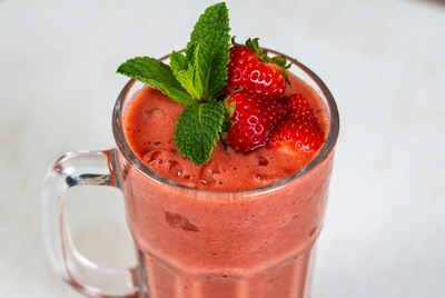 Fresh strawberry smoothie in a glass