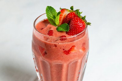 Refreshing strawberry smoothie with fresh mint