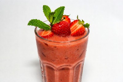 Strawberry smoothie in tall glass