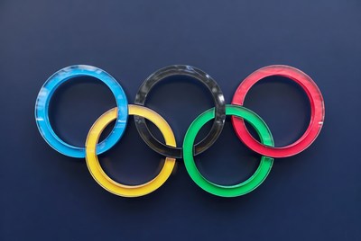 Olympic rings displayed on wall