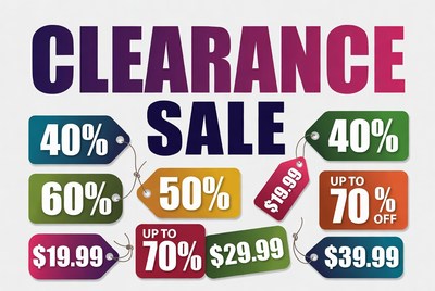 Clearance sale with various discount tags