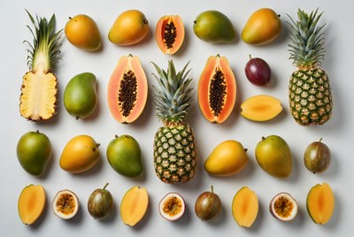 Tropical fruits arranged on a table