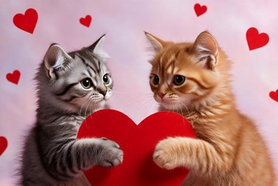 Kittens holding a heart together