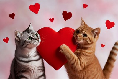 Cats holding a heart shape for valentine's day