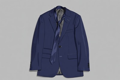 Dark suit and tie layout on flat surface