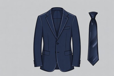 Dark suit and tie on gray background