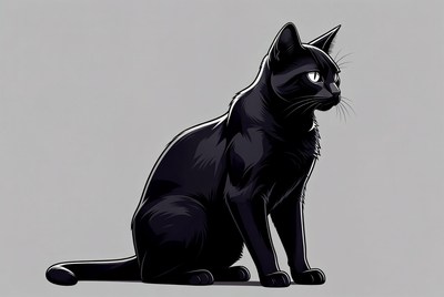 Black cat sitting and looking