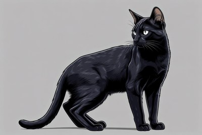Black cat sitting with alert posture