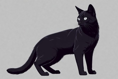 Black cat standing on gray background