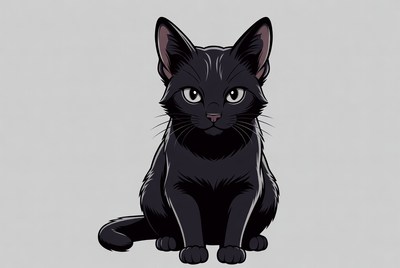 Black cat sitting and looking straight