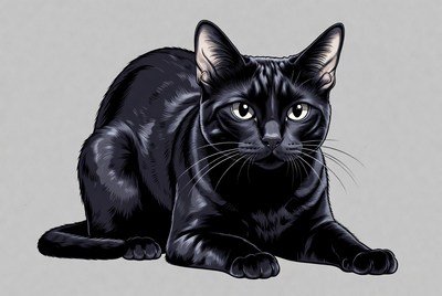 Black cat lying on grey background