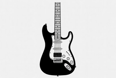 Black electric guitar on plain background