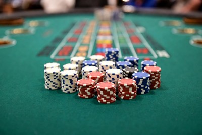 Chips stacked at the casino table