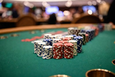 Casino table with stacked chips