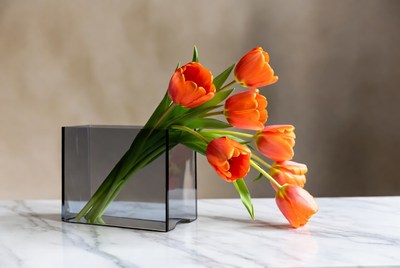 Orange tulips in clear vase