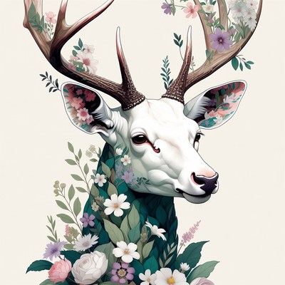 Deer with floral design in art