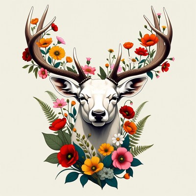 Deer head with flowers design