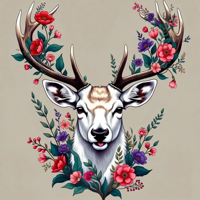 Deer head with floral design