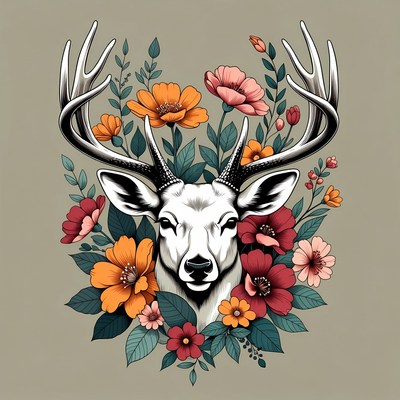 Deer with flowers in design