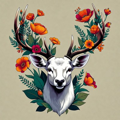 Deer head with flowers design
