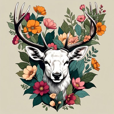 Deer head with flowers design
