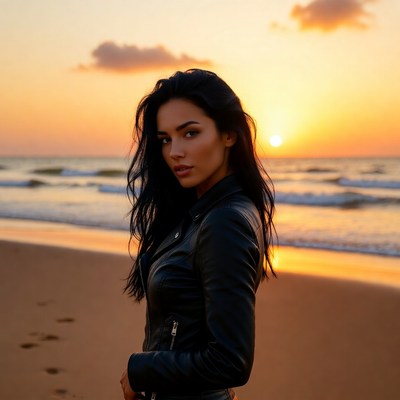 Woman at sunset by the beach