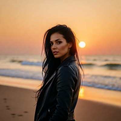 Woman standing on beach at sunset