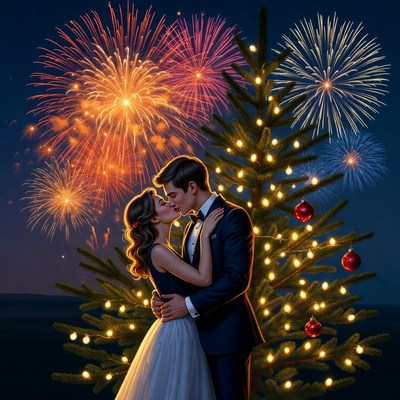 Winter holiday celebration with fireworks