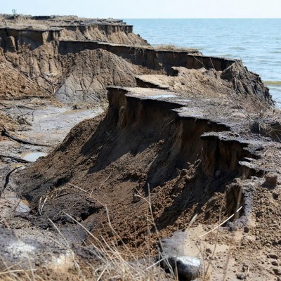 Shoreline erosion near water