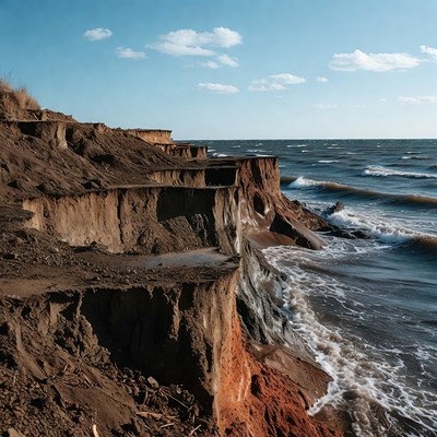 Erosion at coastal cliff during sunny day