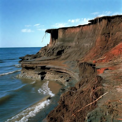 Coastal erosion at water's edge