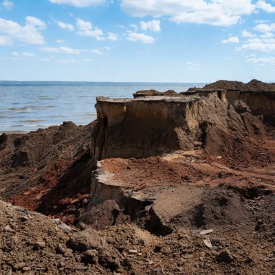 Erosion at lakeside during daylight hours