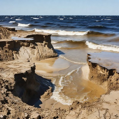 Coastline erosion in action near the shore
