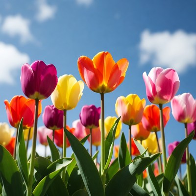 Colorful tulips blooming in spring