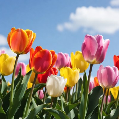 Colorful tulips in vibrant garden
