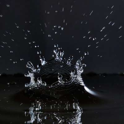 Water splash on dark surface creates droplets